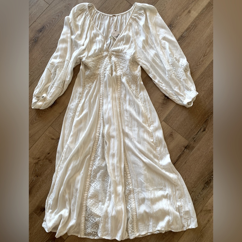 NWT Free People Southwest Long Sleeve Lace Insets Maxi Dress Ivory M